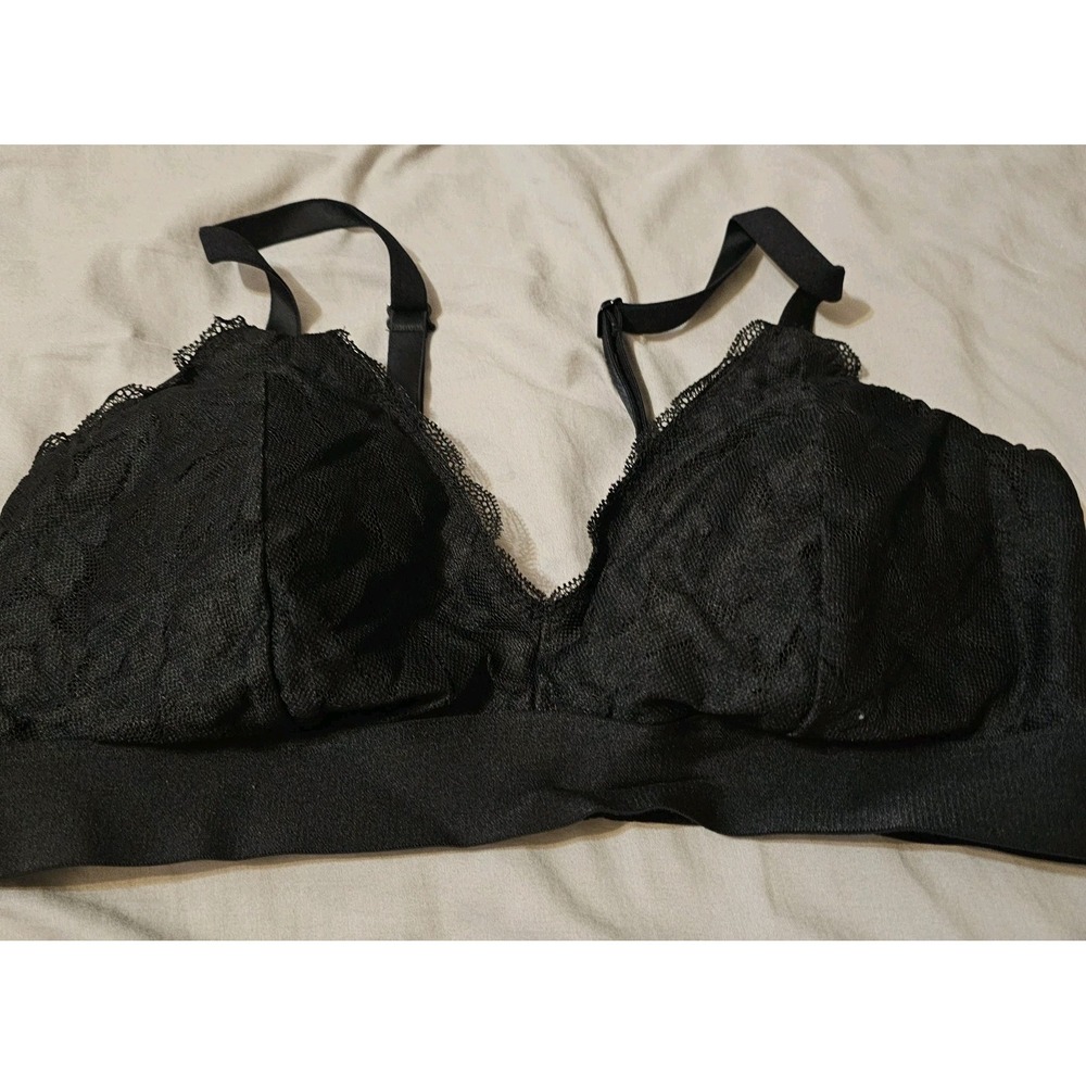 PINK Victoria's Secret Black Floral Medium DD  Lace Triangle Bralette Bra VS